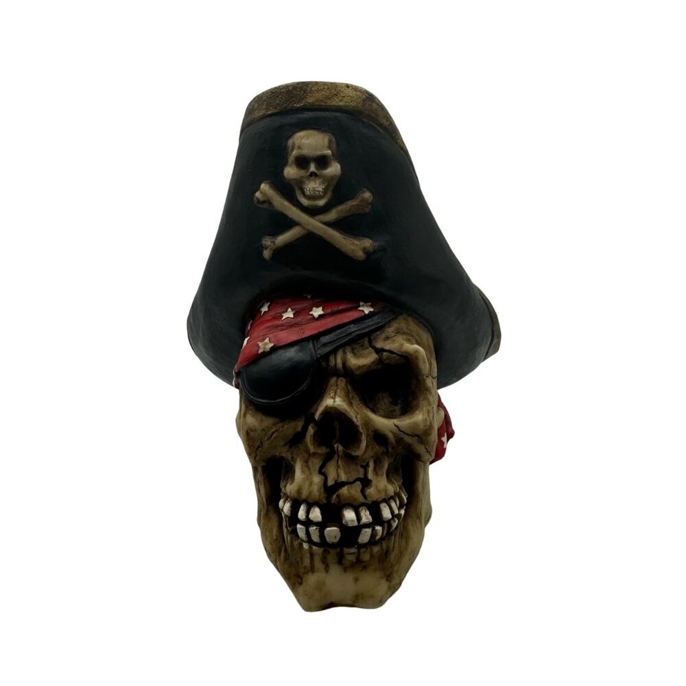 Pirate Skull Coin Bank With Eyepatch & Bandana Decor